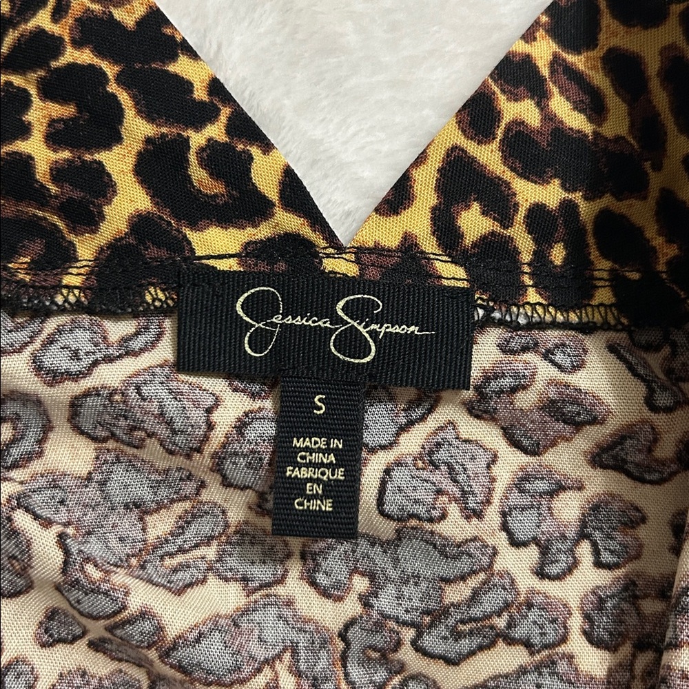 Jessica Simpson Animal Print Duster Women’s Small Brown Gold Wide Sleeve - Picture 6 of 8